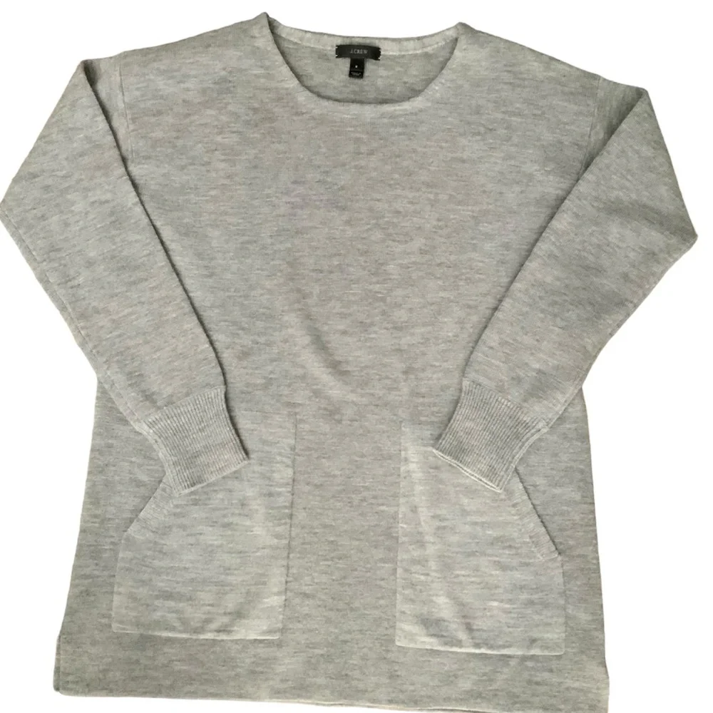 J Crew Wool Tunic Sweater Front Patch Pockets Grey SZ S